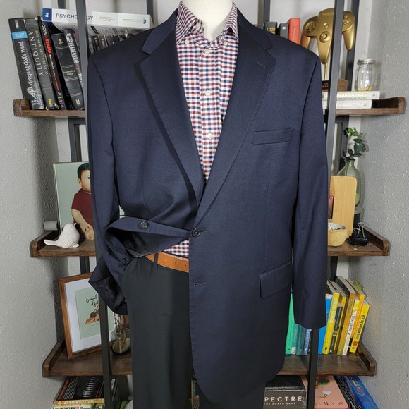 JOS A BANK Signature Men's Sport Coat Blazer Two Button Deep Navy Wool Twill 48L - Picture 1 of 16